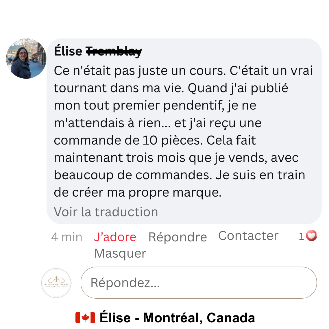 Élise testimonial